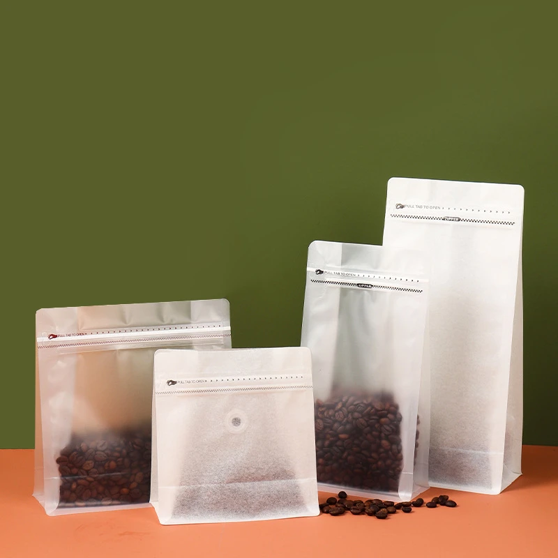 StoBag 50pcs Transparent Coffee Beans Packaging Bag White Cotton Paper with Valve Sealed for Powder Nuts Storage Reusable Pouch