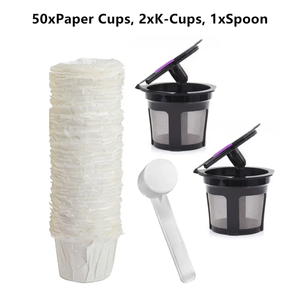 ALLGOOD Reusable Single Serve K-cup Filter Basket With Paper Cups And Spoon For Keurig Coffee Maker/K-Mini/K-Classic/K-Compact