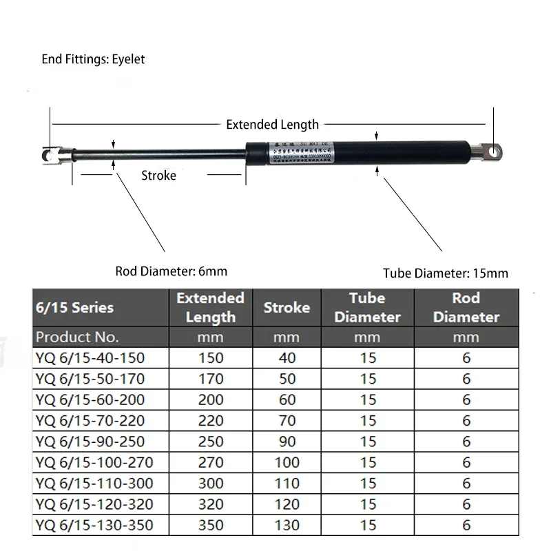 1PC 200N/45LB 150-350mm Gas Struts with Steel Eyes Ends Shock Absorbers Gas Spring Lift Supports Bed Cushioned Cupboard Hinge