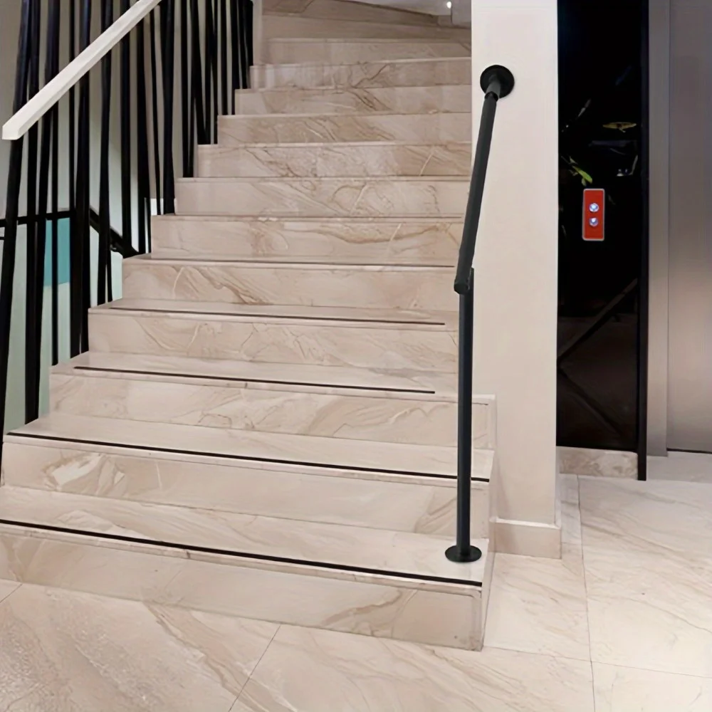 مجموعة درابزين حديد مزورة، مناسبة لـ 2-3 خطوات، تركيب متعدد الجوانب، سلامة لكبار السن، بما في ذلك درابزين الشرفة.