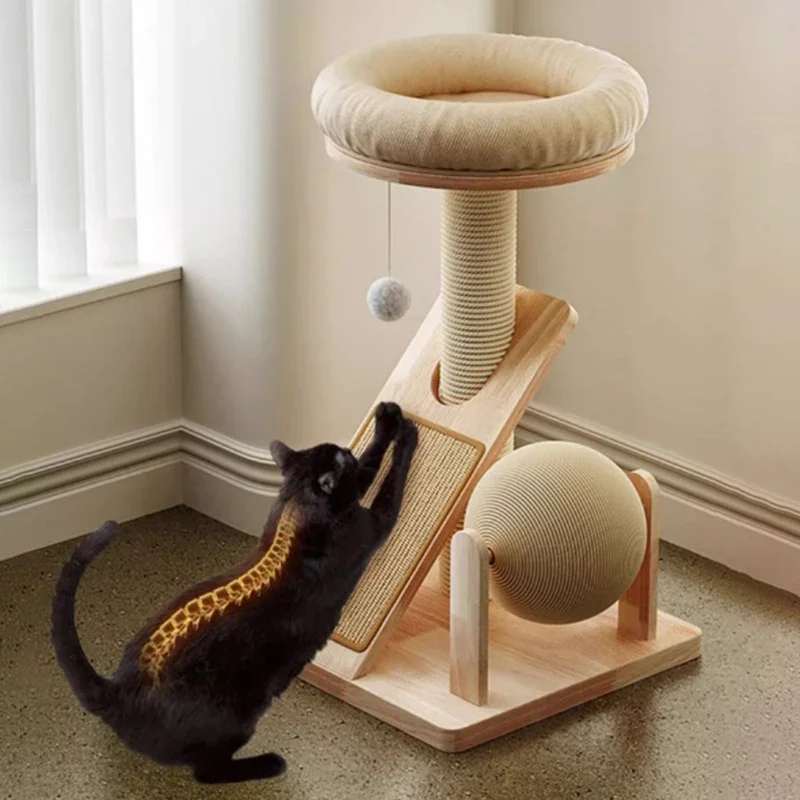 Small Cats Scratching Post Solid Wood Kittens Climbing Frame Tree Cat Lair Sisal Paw Pad Scratching Board Interactive Pet Toys