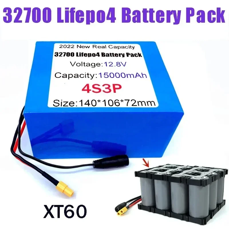 100%New 32700 Lifepo4 Battery Pack 4S3P 12.8V 15Ah 4S 40A 100A Balanced BMS for Electric Boat and Uninterrupted Power Supply 12V