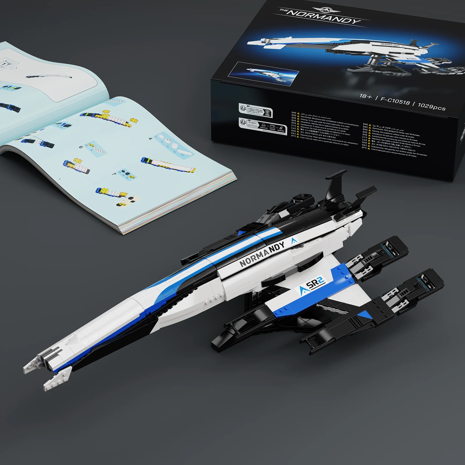Normandy SR-2 Spaceship Building Blocks with Display Holder Mass Effect Starship Model Bricks Collection Toys Gifts for Fans Adult