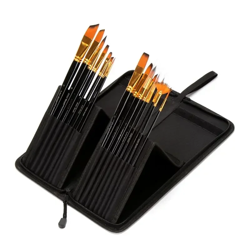 

15Pcs Professional Oil Paint Brush Set With Canvas Bag Watercolor Acrylic Painting Brush Art Supplies Craft Long Wooden Handle