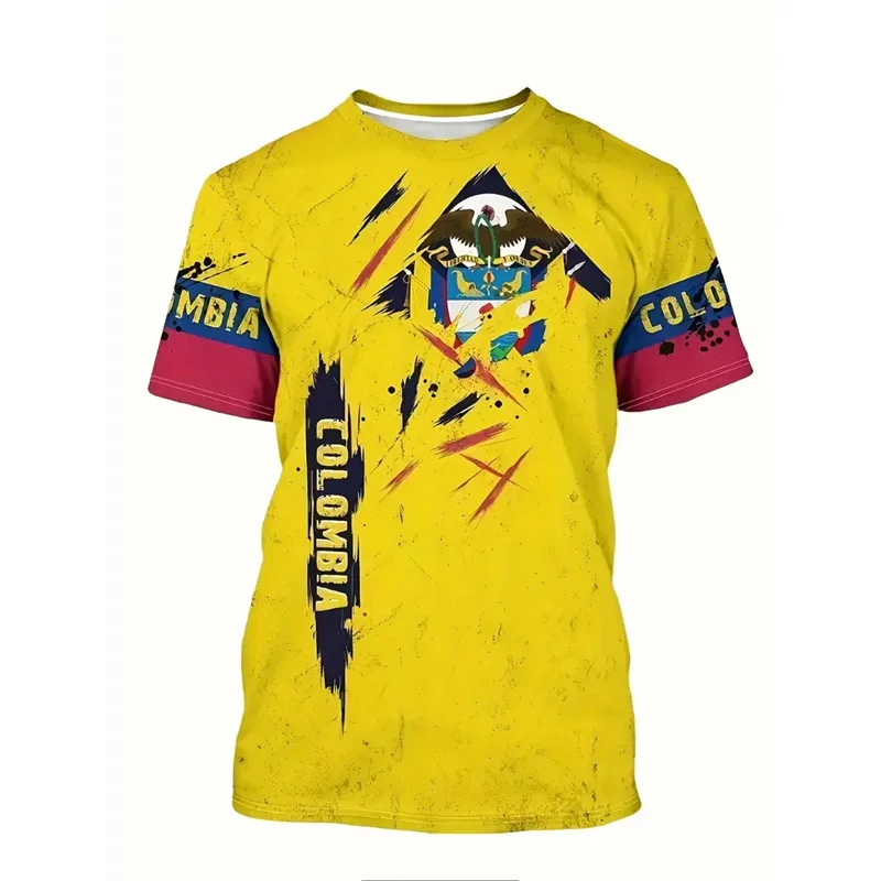 

Colombian flag men's T-shirts, round-neck short-sleeved T-shirts, sporty style, breathable street T-shirts
