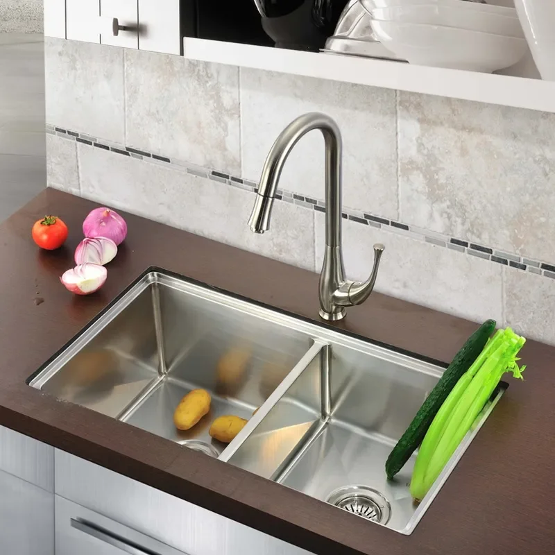 for Yonghong 304 Stainless Steel Handmade Double Bowl Kitchen Sink Vegetable Washing Basin Star Pattern Dual Tank
