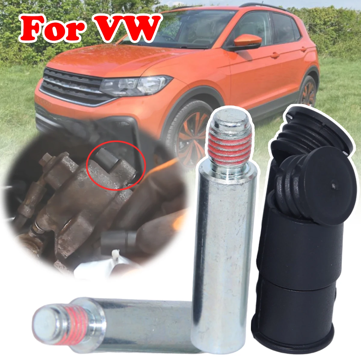 Für VW Polo Golf T-Cross Caddy Up! Führungsstifte für den vorderen Bremssattel, Schraubensatz, linkes und rechtes Scheibengehäuse, Faltenbalghülsenbuchse