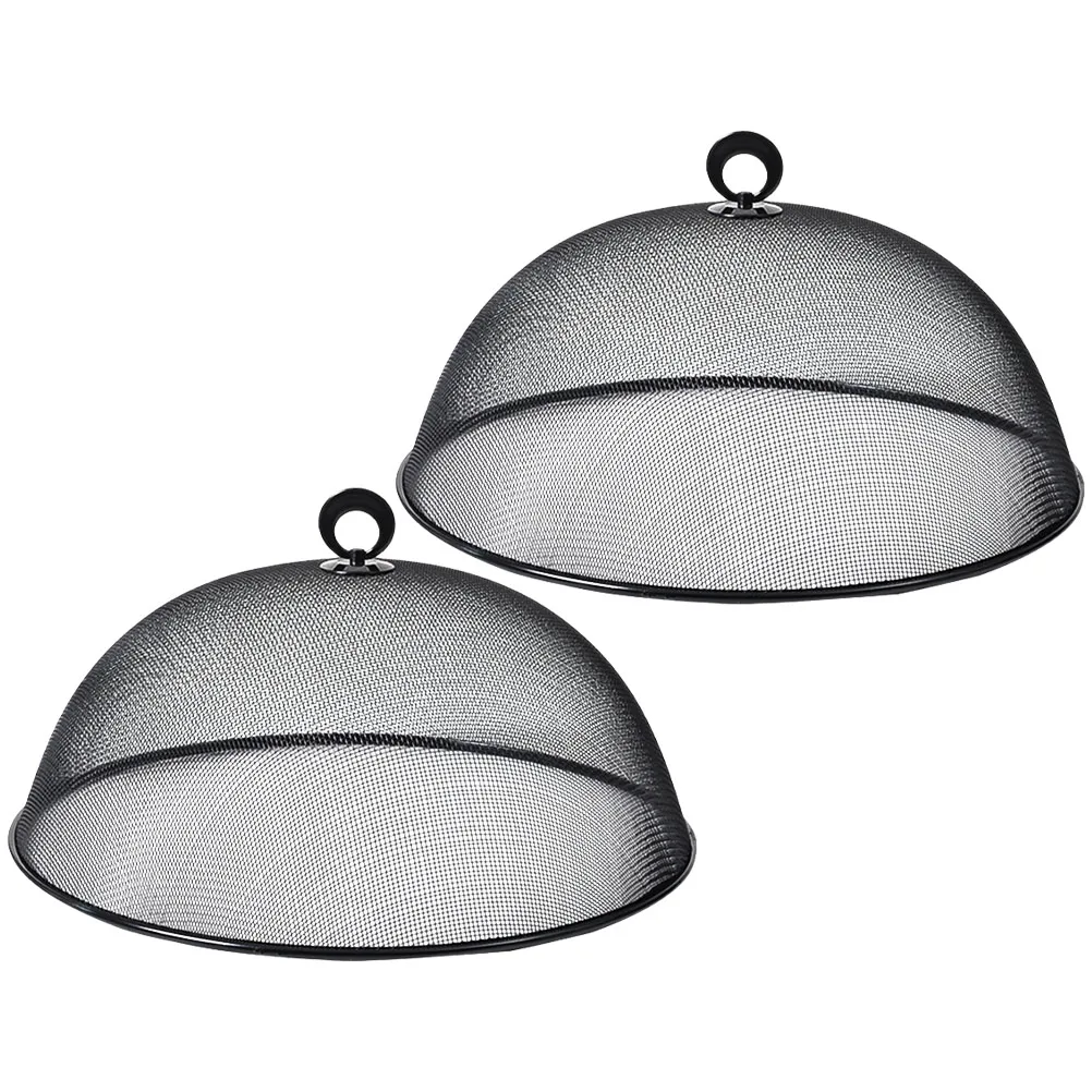 

2 Pcs 35cm Round Black Food Cover Kitchen Stainless Steel Anti Splashing Steak BBQ Picnic Fresh Keeping Cake Dome