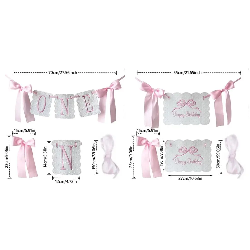 Bowknot One-Year-Old Birthday Cap Embroidery Lace Edge First Birthday Garland Pink Blue Ball Birthday Hat First Birthday
