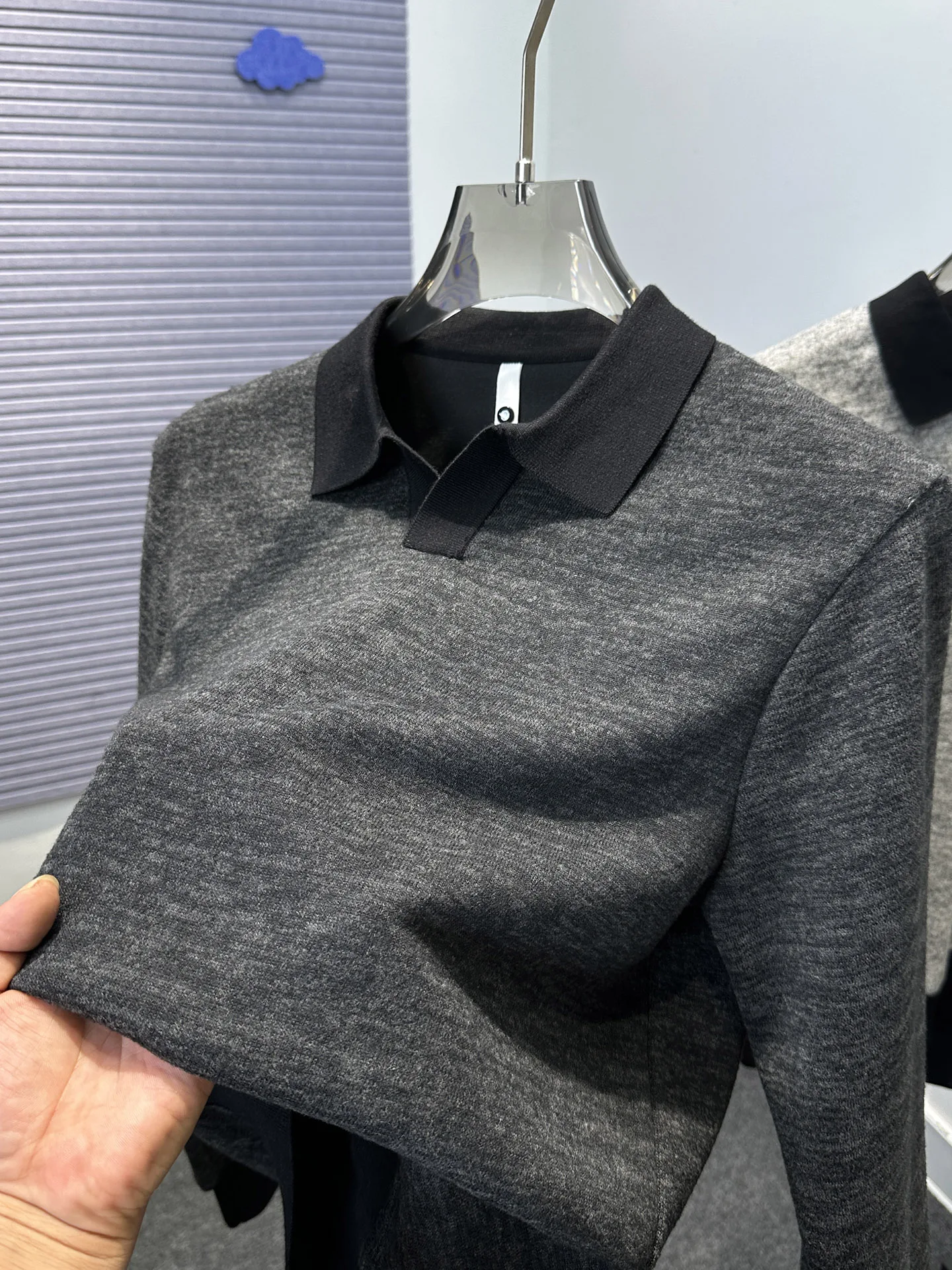 

Casual Knitted Long Sve Sweatirt Men's Loose Faionable T-irt Collar Patchwork Color Blo Autumn Winter New Sle