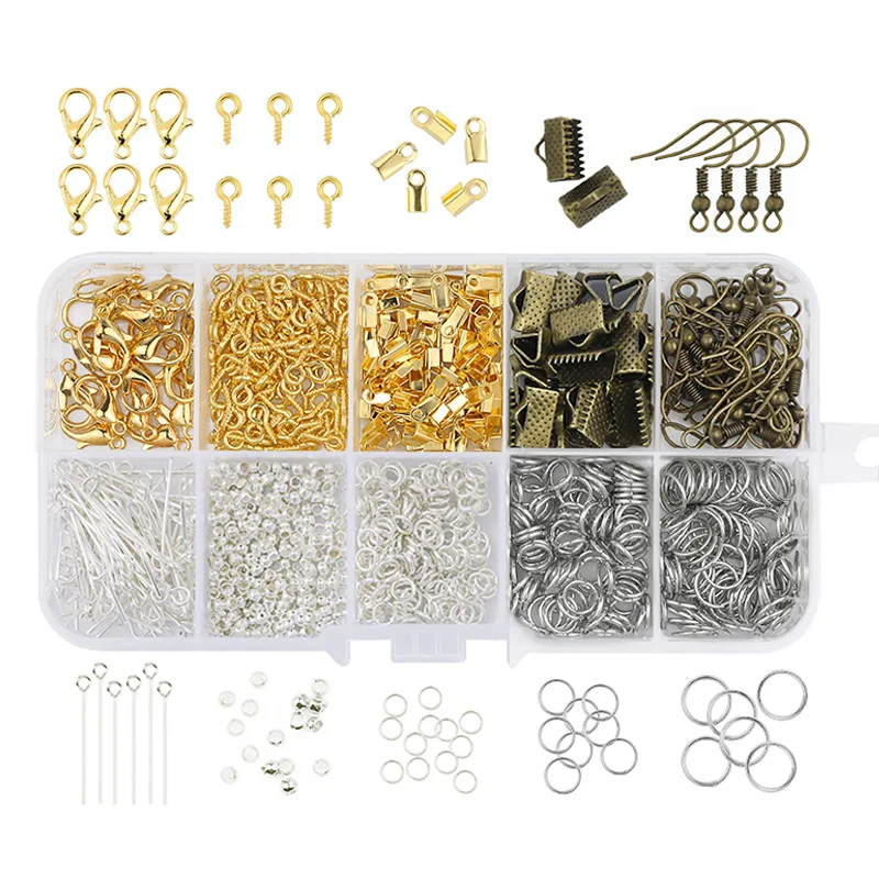 Gold Color Jewelry Tool Set Open Jump Ring/Lobster Clasp/Tail Chain/Clip Buckle/Drop Kit/Earring Hooks/ For DIY Jewelry Making