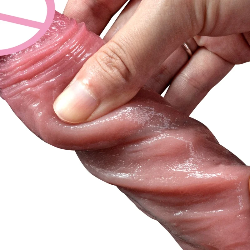 Super Real Skin Silicone Dildo Vibrator Realistic Cock Male Artificial Rubber Penis Heating Telescopic Sex Toy for Women Vaginal