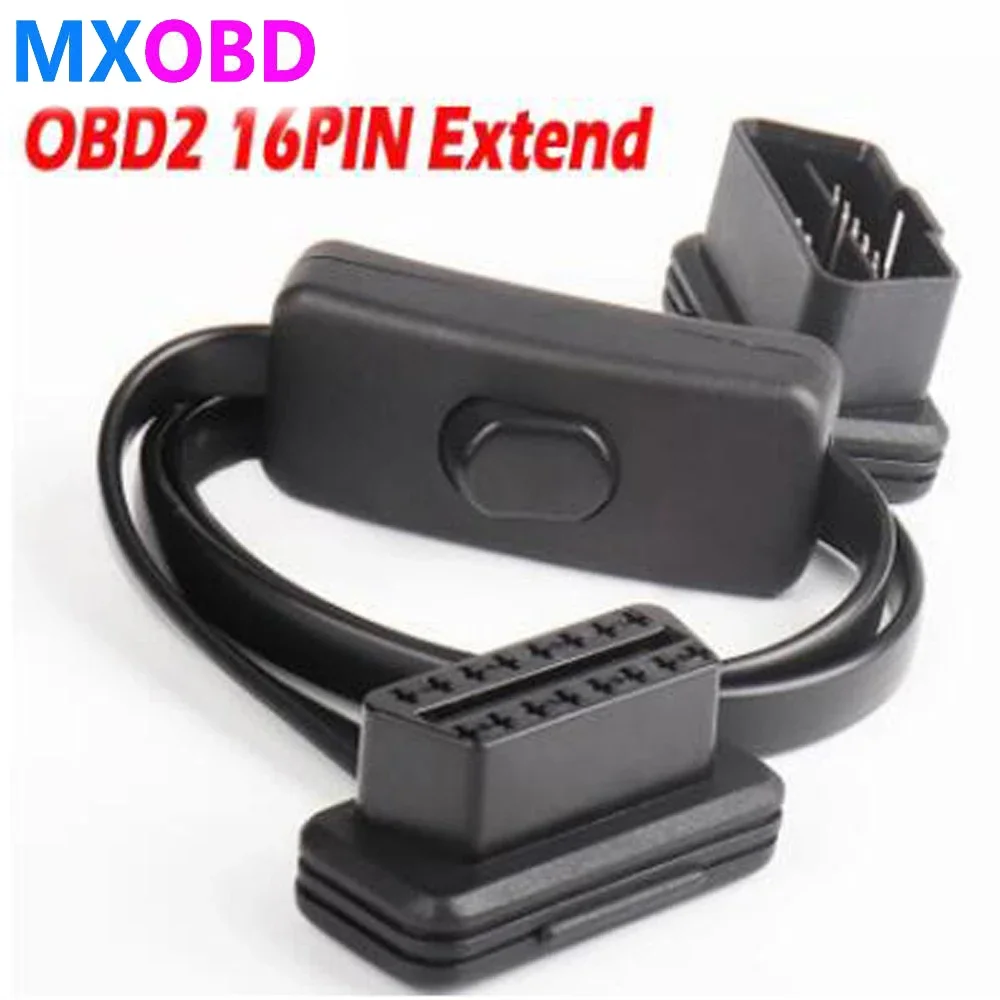 

Плоский тонкий интерфейс OBD с лапшой и переключателем OBDII OBD 2 16-контактный разъем «папа-мама» ELM327 диагностический удлинительный кабель разъем сканера