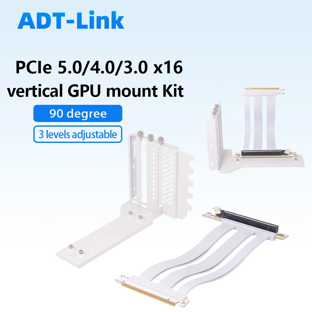 PCIe 3.0 4.0 5.0 GPU Riser Cable 90 Degree Vertical GPU Mount Kit 3-Level Adjustable Graphics Card Support Stand for PC Case