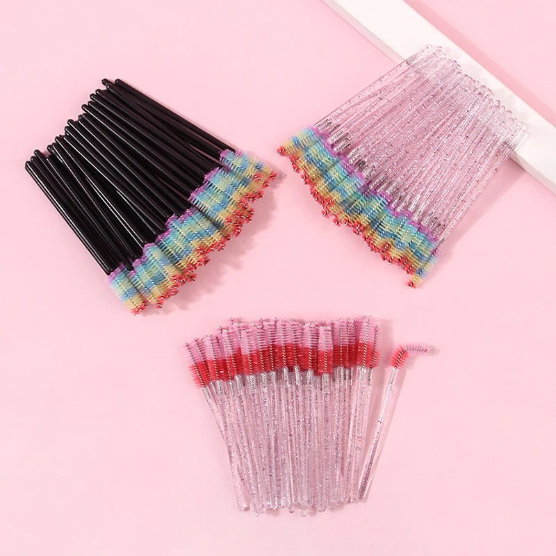 50Pcs Eyelash Brush Disposable Eyebrow Brushes Rainbow Mascara Wand Applicator Lash Extension Cosmetic Makeup Tools