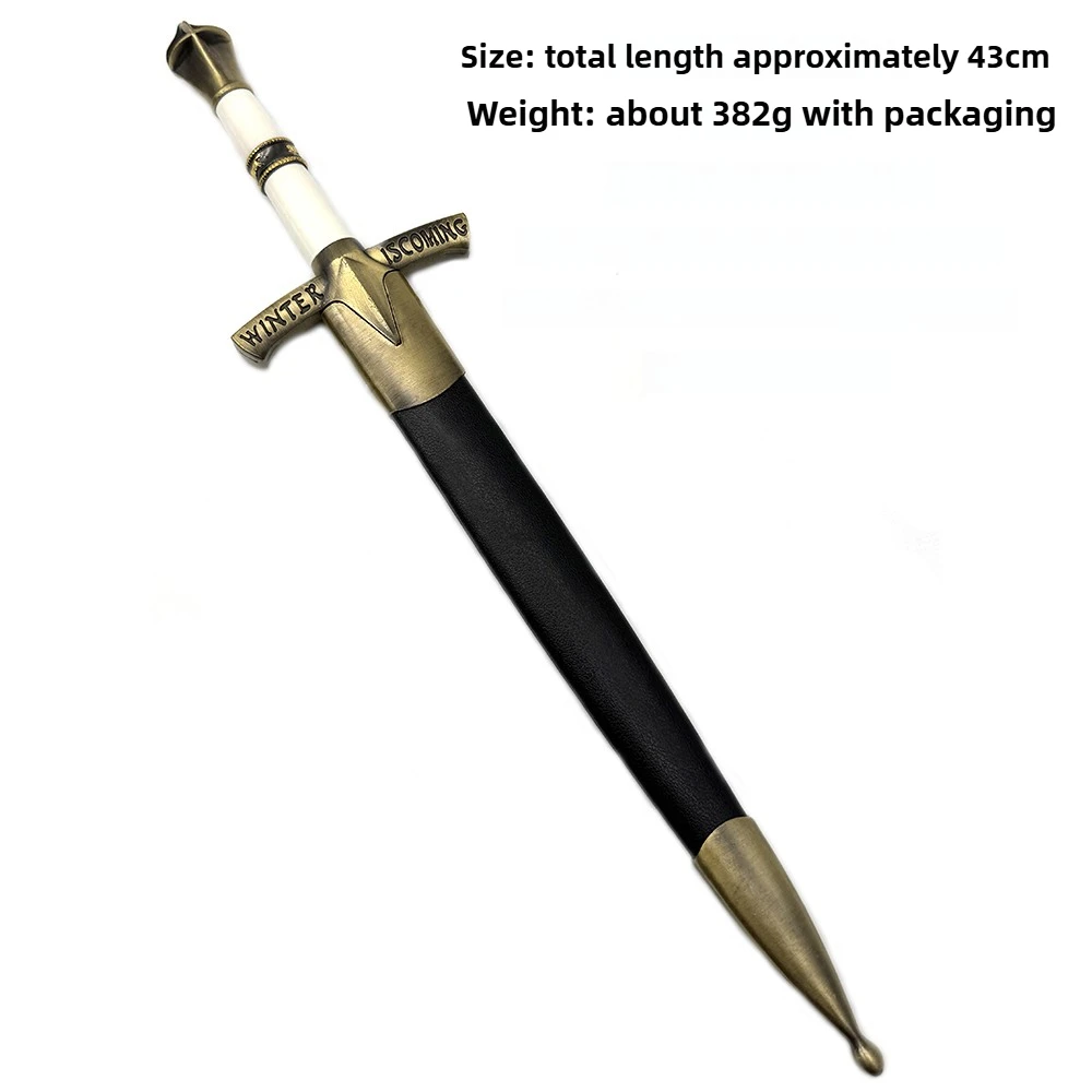 Espada medieval periférica para jogos e filmes, 43cm/16,93 polegadas, adereços para cosplay, ornamento colecionável de mesa não afiado, brinquedo para presente de menino