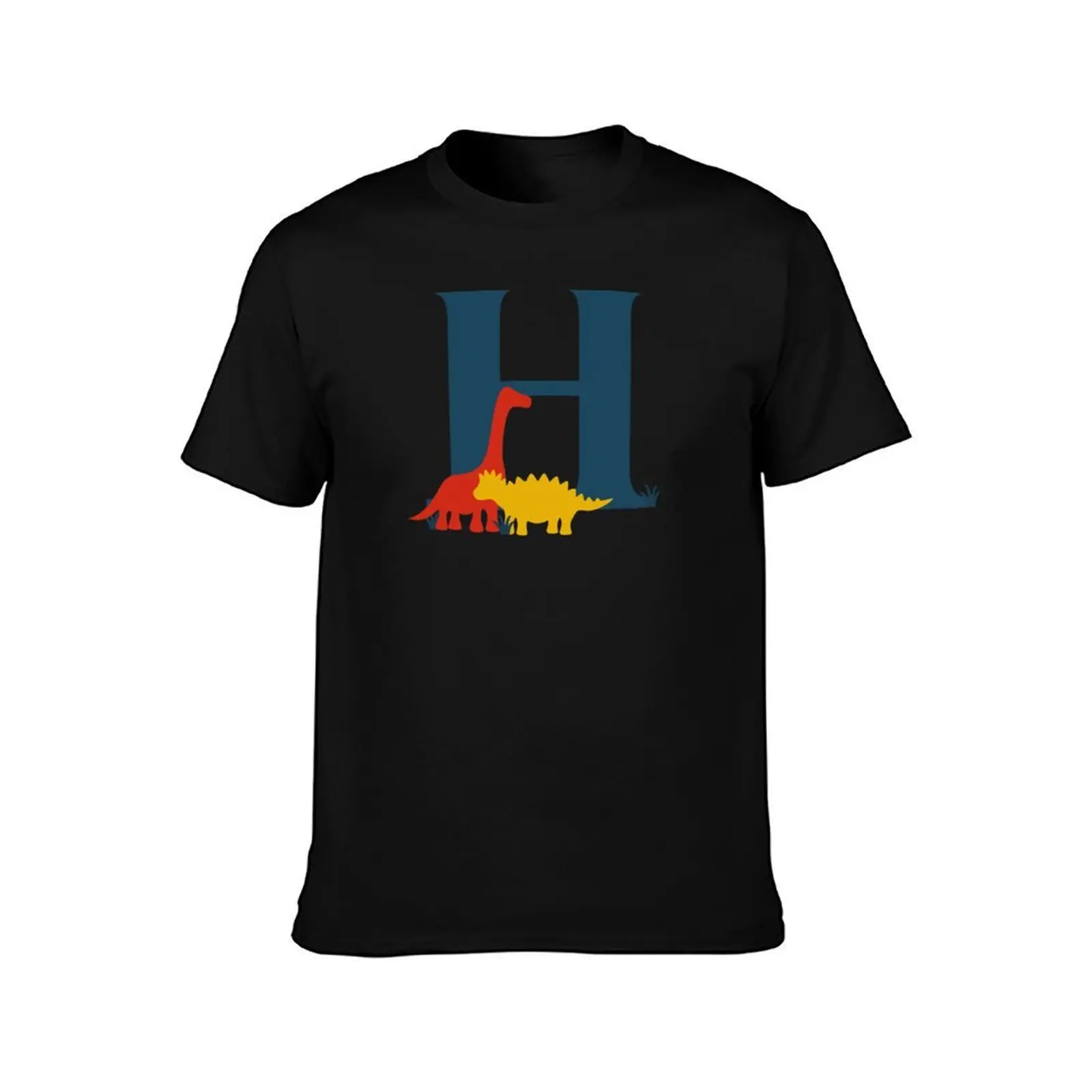 Dinosaurs - Personalised H Name, Initial, Monogram T-Shirt, Summer Casual Cotton Tee, Oversized Streetwear Tops, 100% Cotton