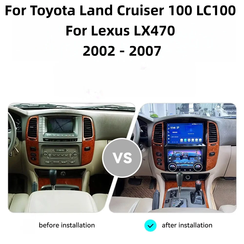 Dual Screen Multimedia Android 13 Player For Toyota Land Cruiser LC100 For Lexus LX470 2002 - 2007 Wireless CarPlay 4G DSP BT 5