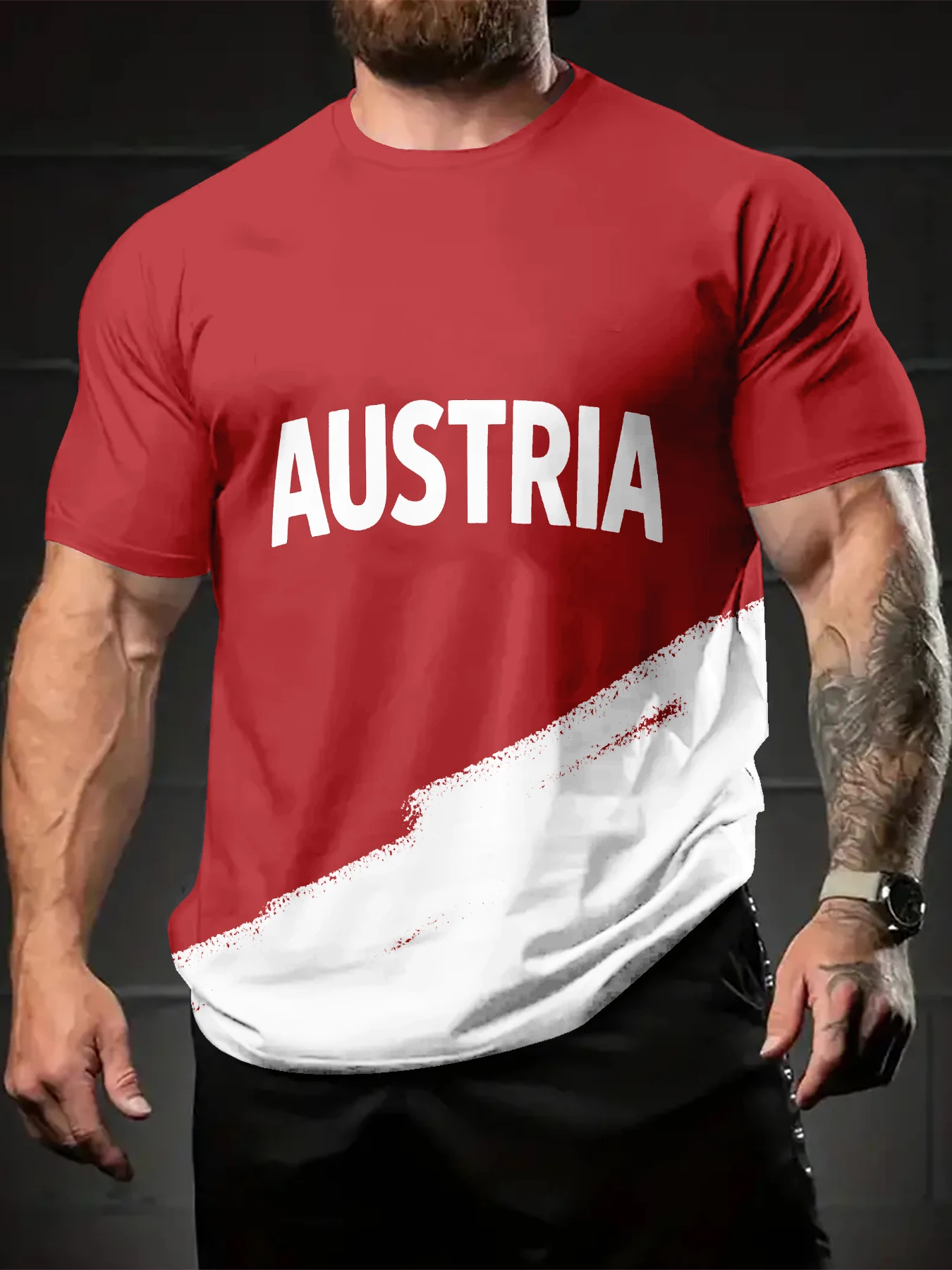 Men Abstract Jagged Edge Diagonal Color Block Crew Neck Short Sleeve T-Shirt
