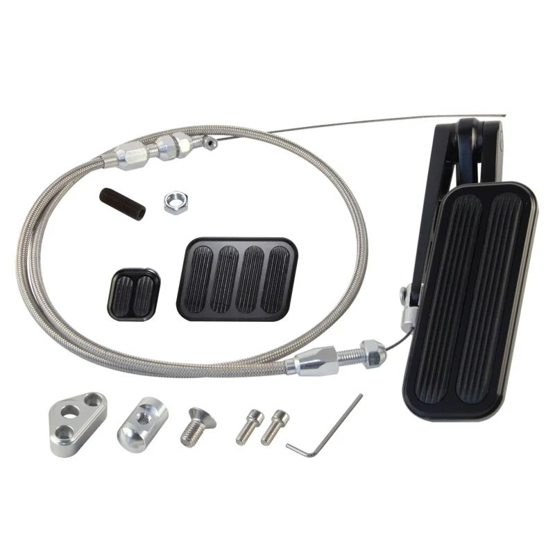 Clutch Pad & 36'' Throttle Mount Cable + XL Series Gas Pedal w/Brake For Chevy 4.8L 5.3L 6.0L 5.7L LS1 Silver/Black Aluminum