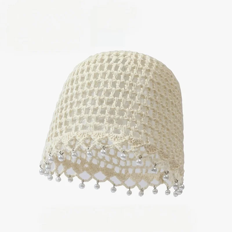 Women’s Fashionable Handmade Openwork Crochet Pom-Pom Beanie—New Spring/Summer Fashionable Knit Pullover Hat, Knit Wool Hat