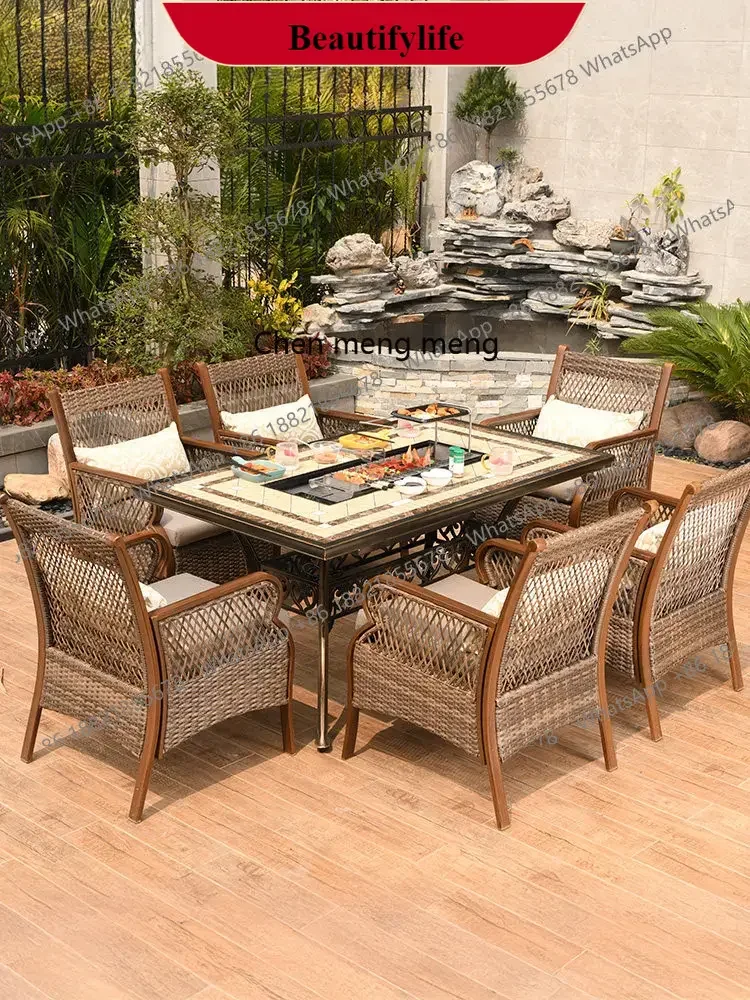 

M138Outdoor rattan chair rattan leisure courtyard balcony tea table combination outdoor yard garden barbecue table and chairs