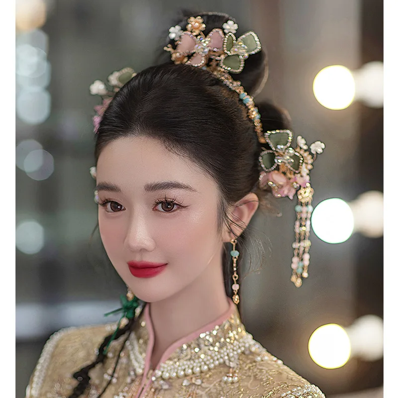 

New Chinese bride headdress light velvet hairpin cheongsam antique hair accessories and wedding accessories