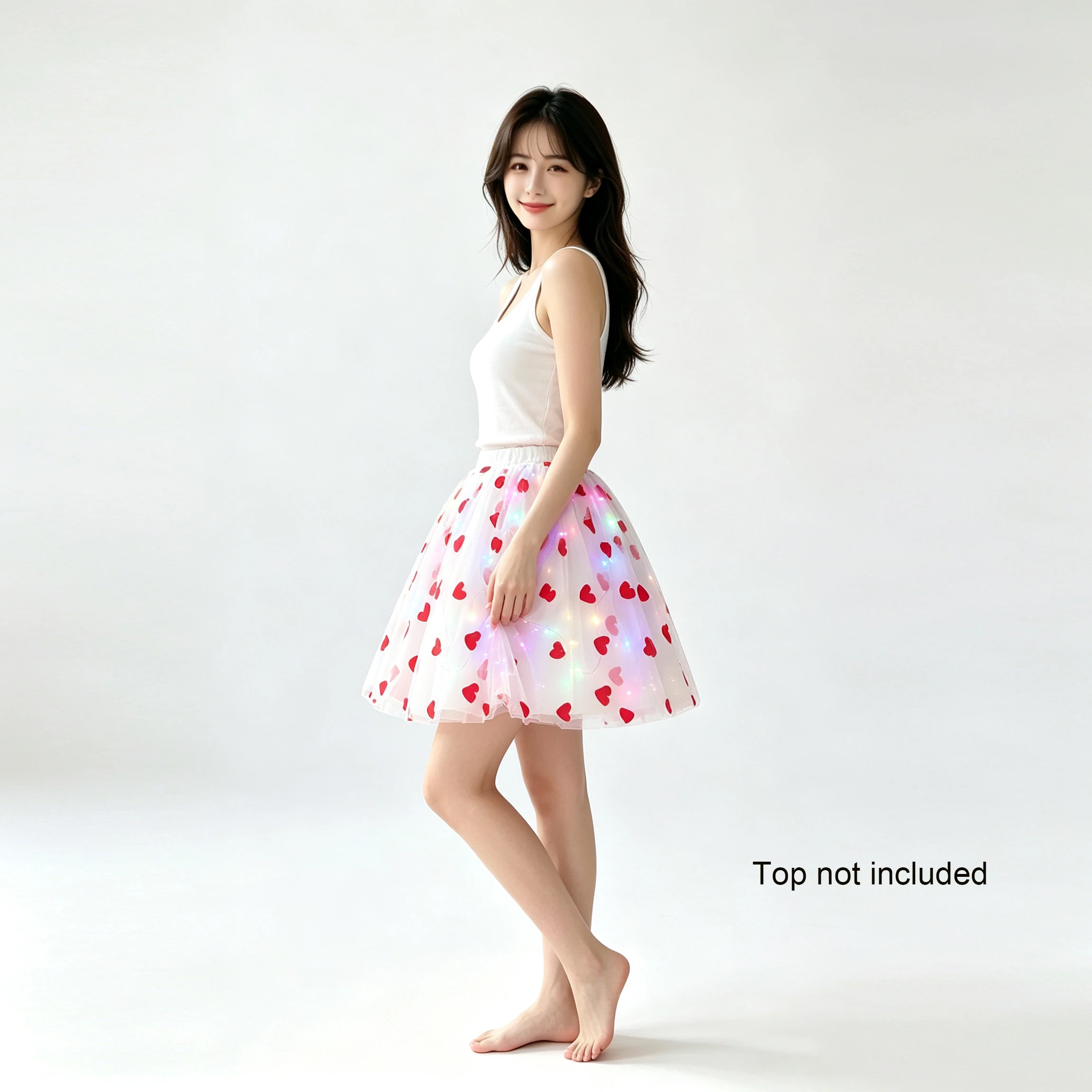 Valentine's Day Heart-Shaped Glowing Tulle Skirt LED Lighted Mesh Half-Length Short Skirt for Party Performance Outfit Atmospher