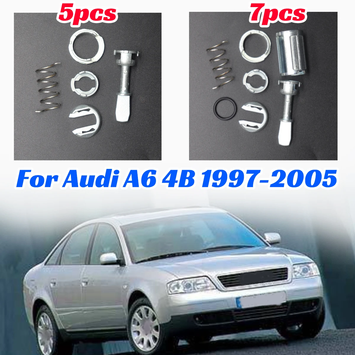 

For Audi A6 4B 1997-2005 Car Front Door Handle Lock Closing Cylinder Barrel Paddle Seal Repair Kit Tool 44.4MM Replace Parts Set