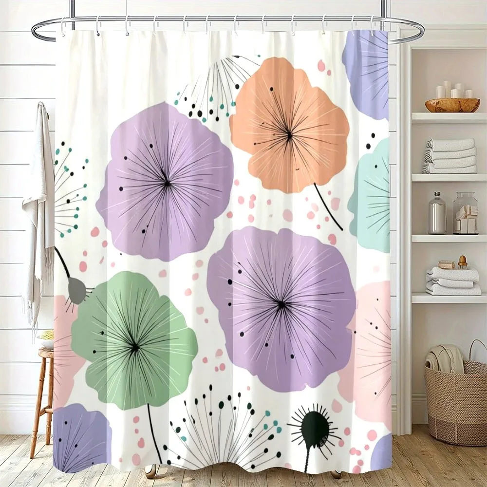 

Watercolor Floral Shower Curtain Bathroom Decor Aesthetic Pink Purple Green Botanical Pattern Shower Liner 180x180cm