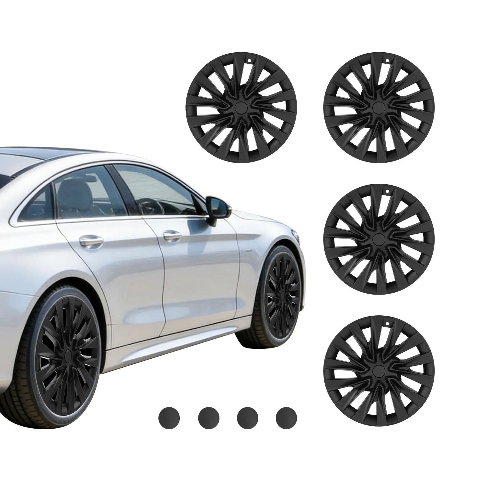 Custom Fit Tesla Model 3 2023-2026 18 Inch Hubcaps Aerodynamic Matte Black Wheel Cover Set 4PCS Snap-On Rim Protector