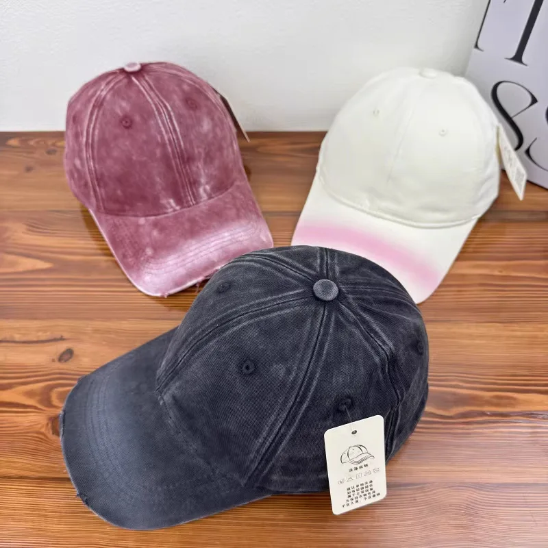 American retro washed denim baseball cap for women, spring/summer gradient duckbill cap, versatile trendy brand hat
