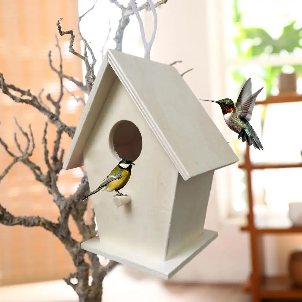 Mini jaula de madera para pájaros, caja colgante para exteriores, patio, hogar, decoración de nido de madera, jaulas para pájaros, productos para pájaros, loro G K2V2