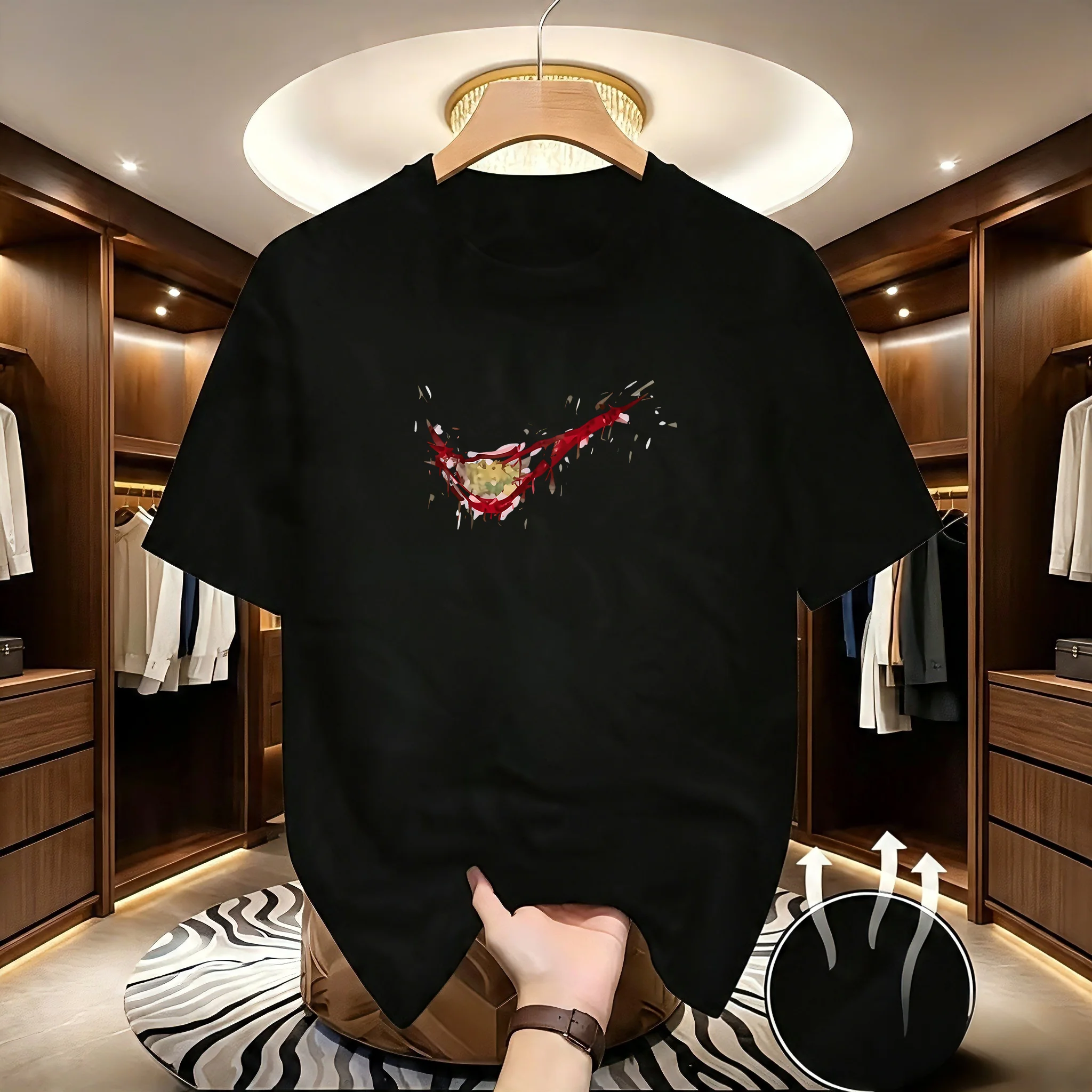 New Round Neck Men's Running Tshirt Spring/Summer Thin Top Letter Print Quick Dry Short Sleeve Breathable Fitness Sports T-Shirt