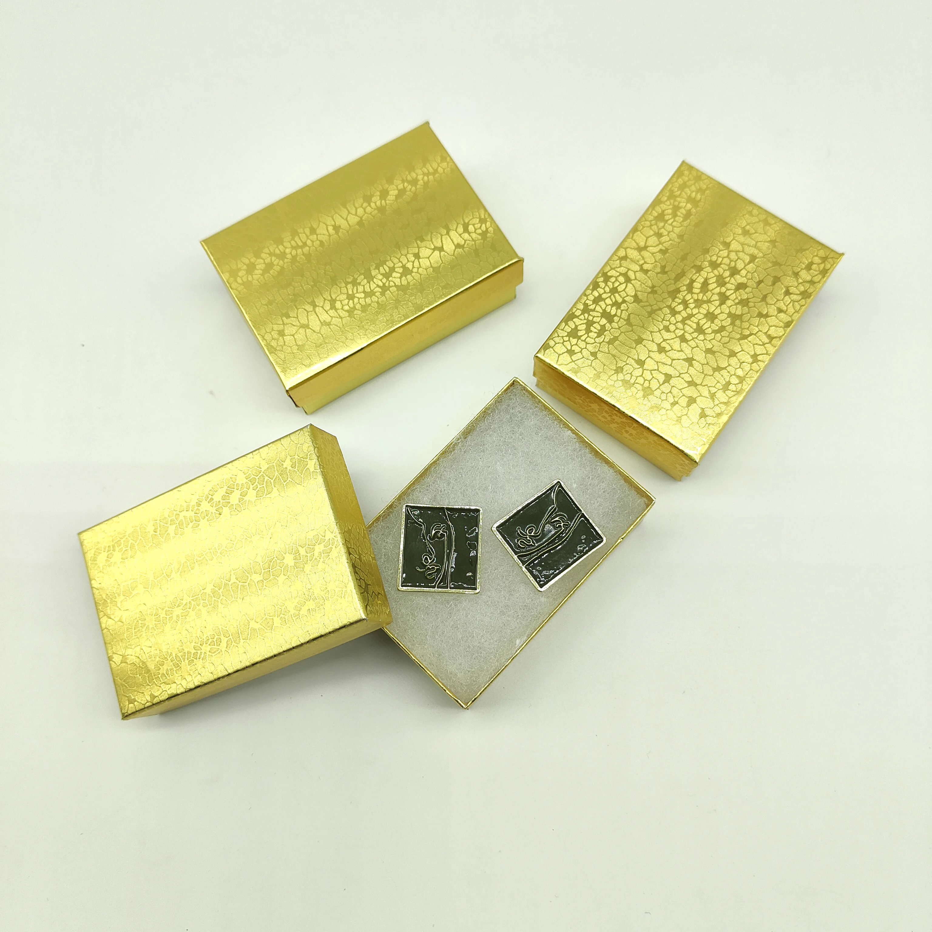 #32 Gold Foil High Quality Cotton Filled Paper Boxes For Jewelry Set 3-1/6x2-1/8x1‘’(100pcs/carton