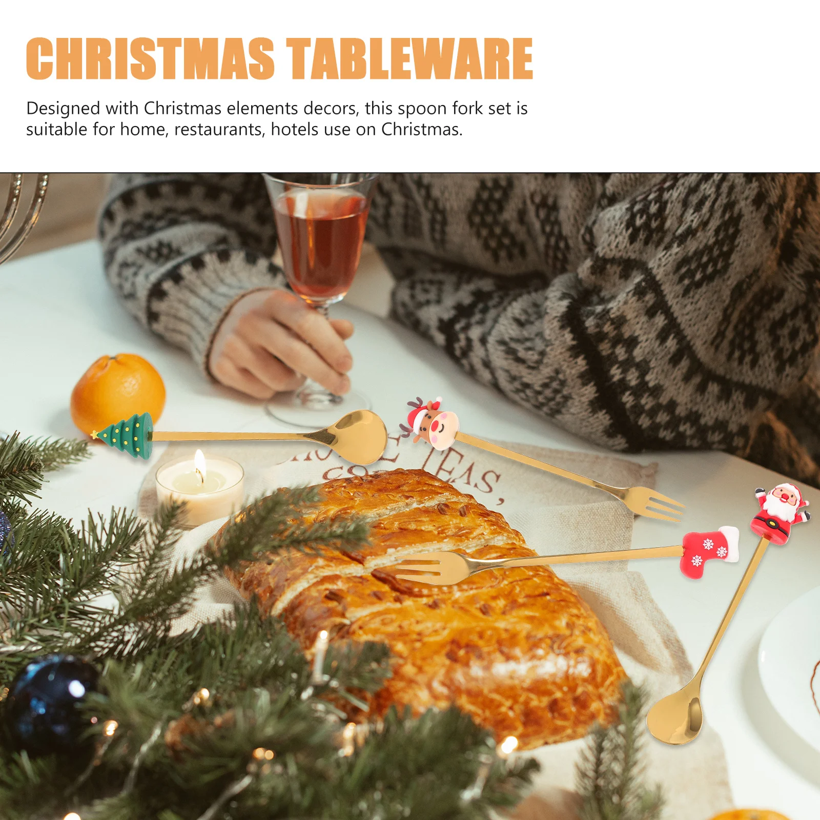 

BCOATH Unique Christmas Cutlery Set Mini Dessert Forks and Stainless Steel Spoons for Holiday Dinner Table Celebrations