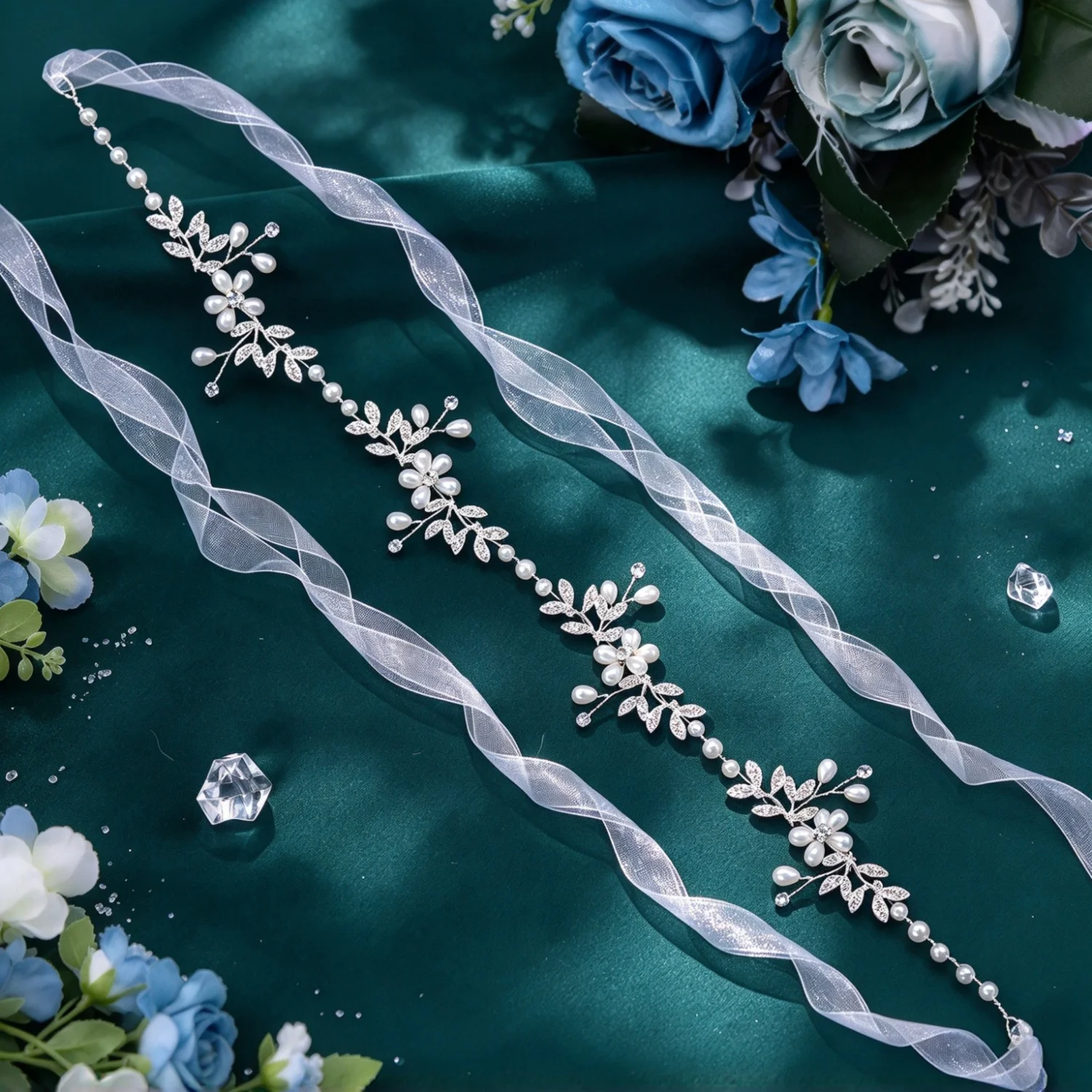 Handmade Fashion Pearl Leaf Hair Vine Headband Rhinestone Hairband Bridal Wedding Hair Accessories Jewelry Hair Vine Headband