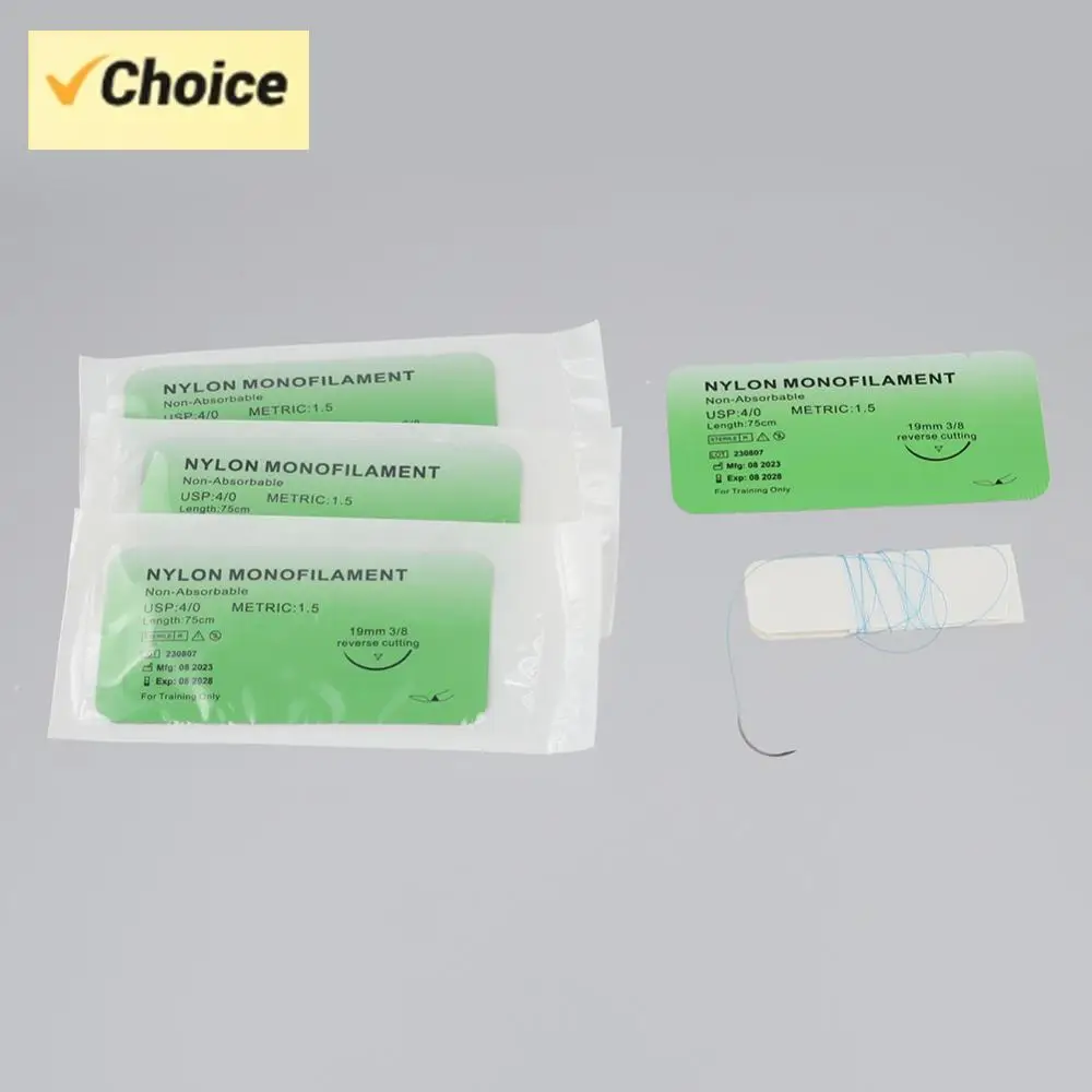 

4/0 Монофиламентный игольчатый шовный нейлоновый шелковый набор для ветеринарной практики, без травм, для швов, обучающих упражнений