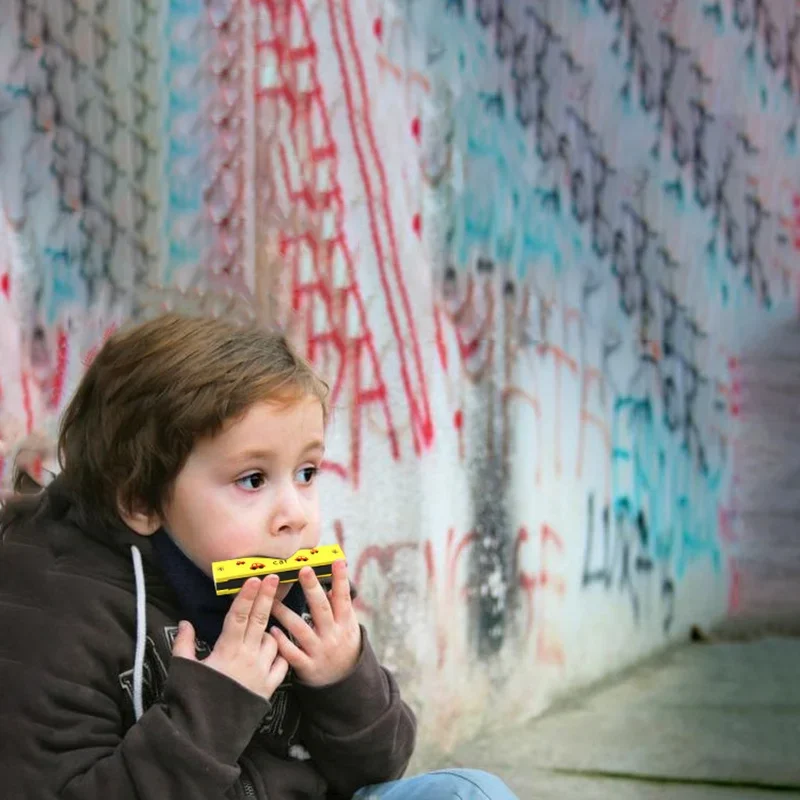 Kinder Holz bemalte Mundharmonika Musik Spielzeug Musikinstrument Junge Mädchen zweireihig 16-Loch-Musikinstrument Weihnachtsgeschenk