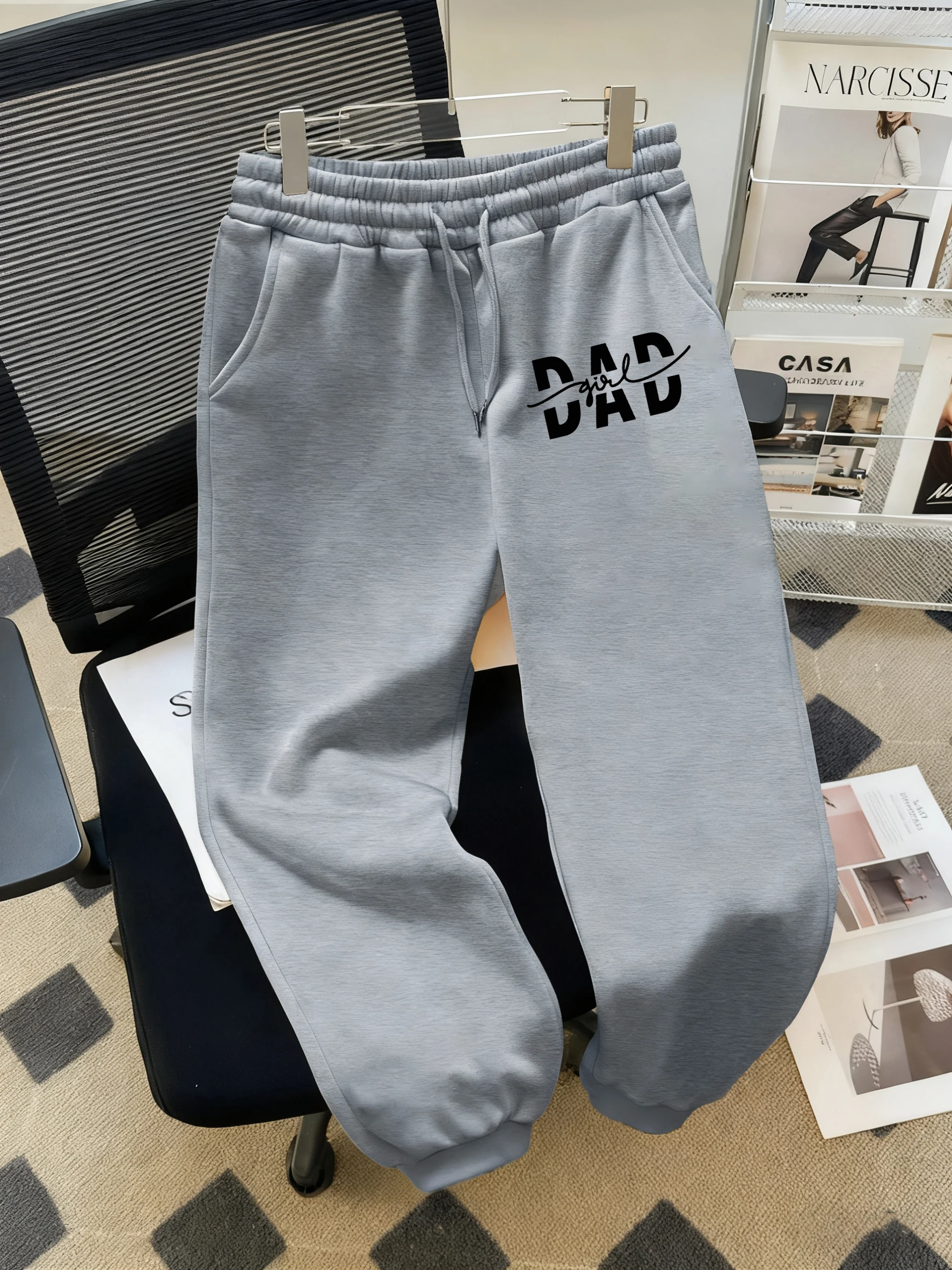Dad Girl Letter Creativity Prints Pocket Sweatpants Women Casual Autumn Sportpants Trendy Fleece Long Pants Comfy Warm Trousers