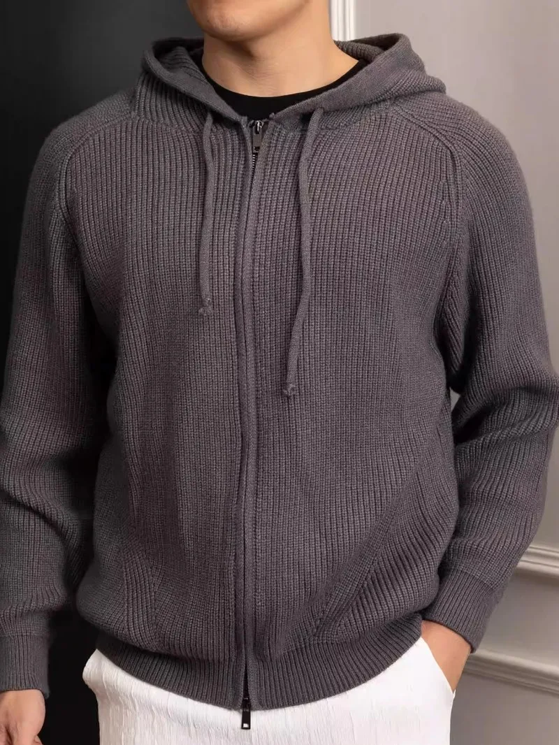 Harajuku Mens Casual Mit Kapuze Pullover Herbst Winter Neue Zipper Langarm Warme Strickjacke Jacke Mode Strickwaren Tops Männlich