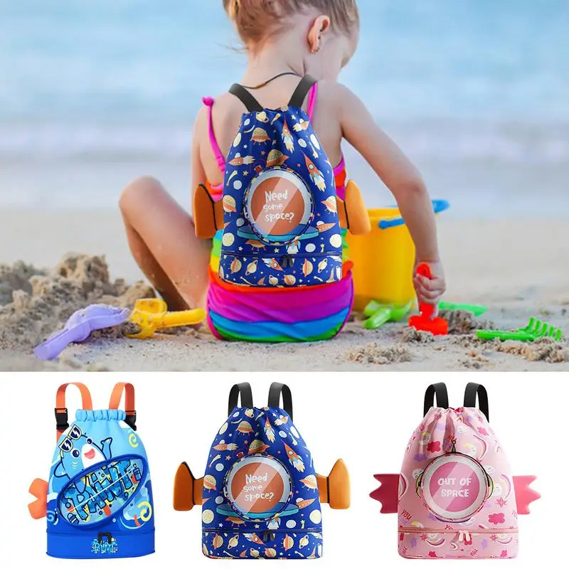 Bolsas de natación para niños, bolsa portátil para deportes de natación en la playa, bolsa de separación húmeda seca impermeable para nadar con compartimento para zapatos