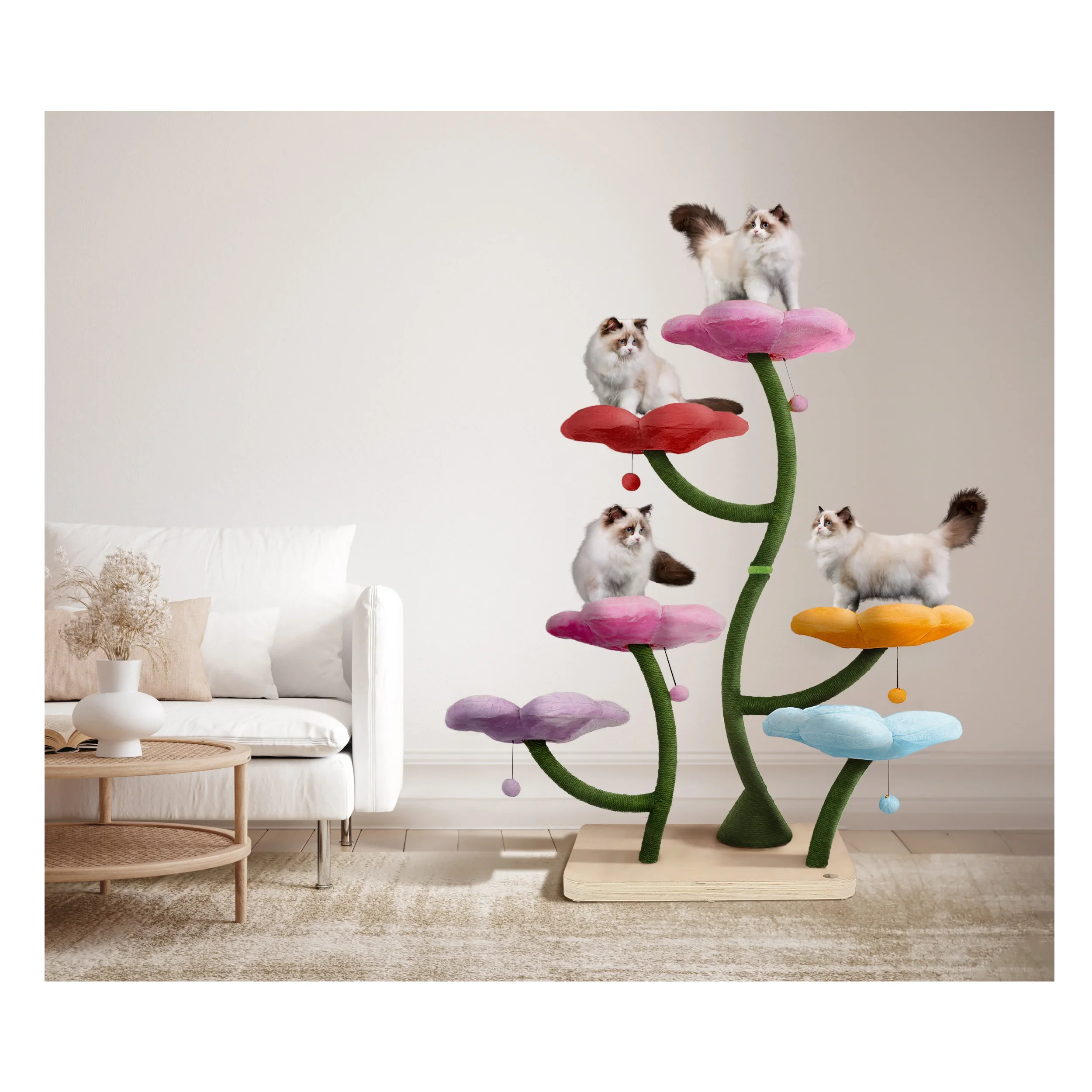 Hot Sales Modern Flower Floral Cat Tree Tower  Cat Condo Climbing Furniture for Kitty Gift