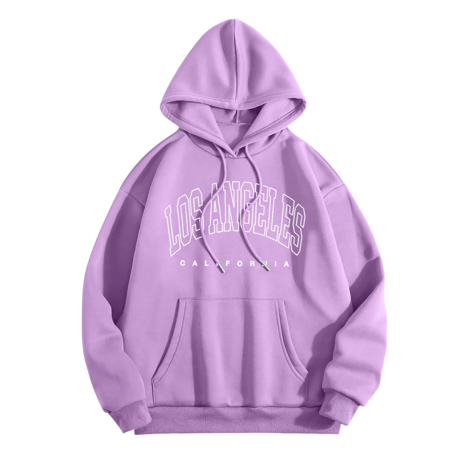 Hoodie motif huruf LOS ANGELES Hoodie kasual lengan panjang bersaku tali serut warna Solid klasik Hoodie semua-dalam-satu sederhana