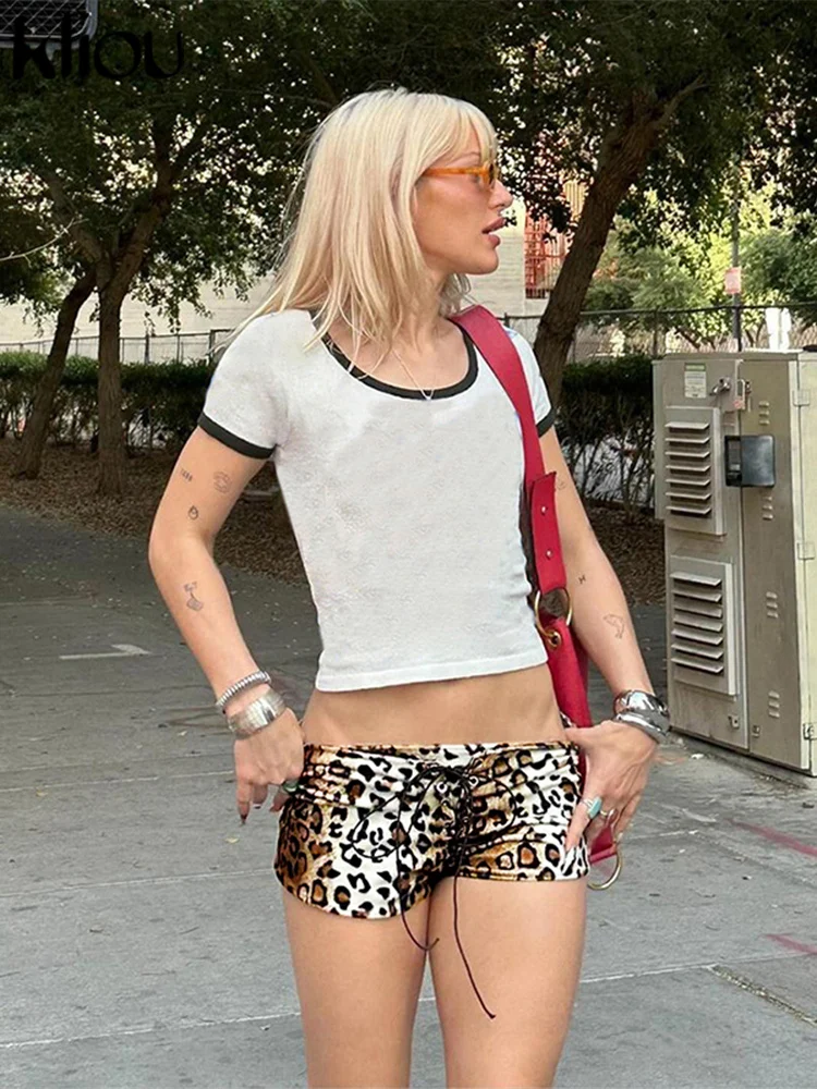 kliou Leopard Printed Women Summer Shorts Hipster New Drawstring Bandage Body-shaping Bottoms Mujer Attractive Go Out Clubwear