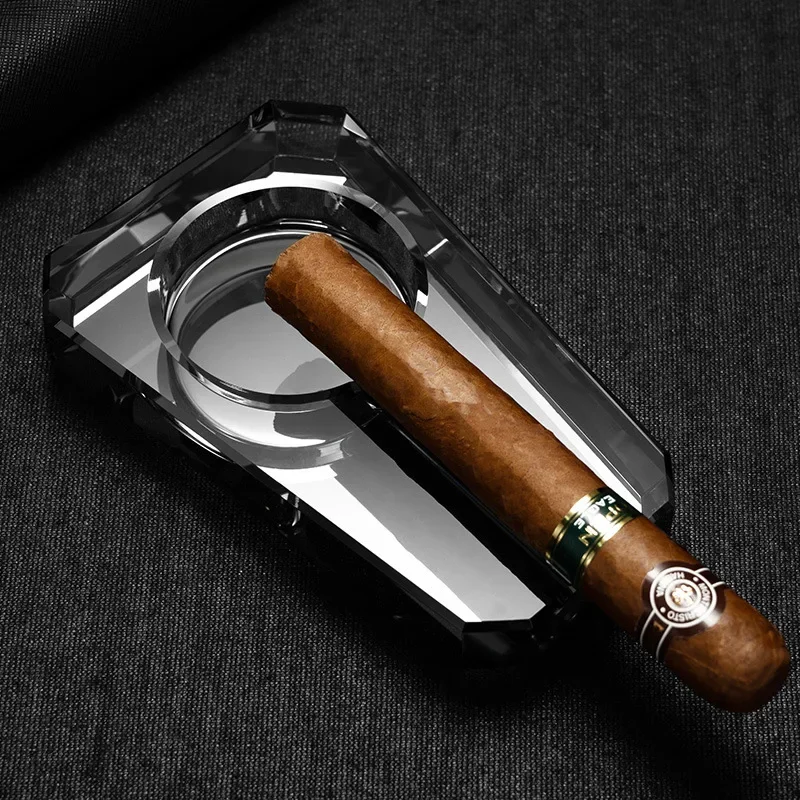 

Crystal Glass Cigar Ashtray with Wide Groove | Modern Home Decor | Self-Cleaning Design