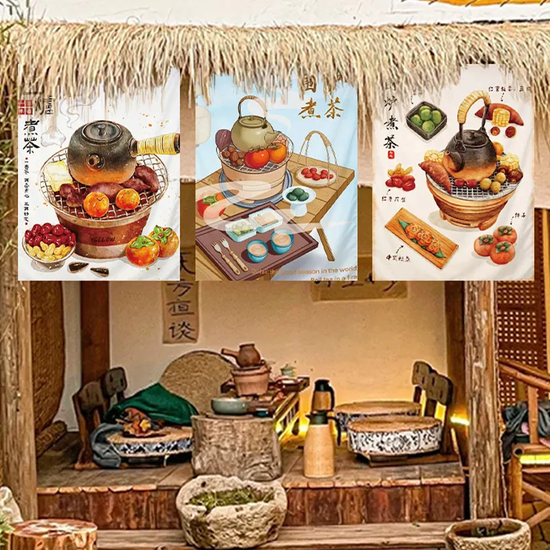 Japanese Tea Room Partition Door Head Curtain Chinese-style Flag Curtain Signboard Hanging Teahouse Short Curtain Decoration