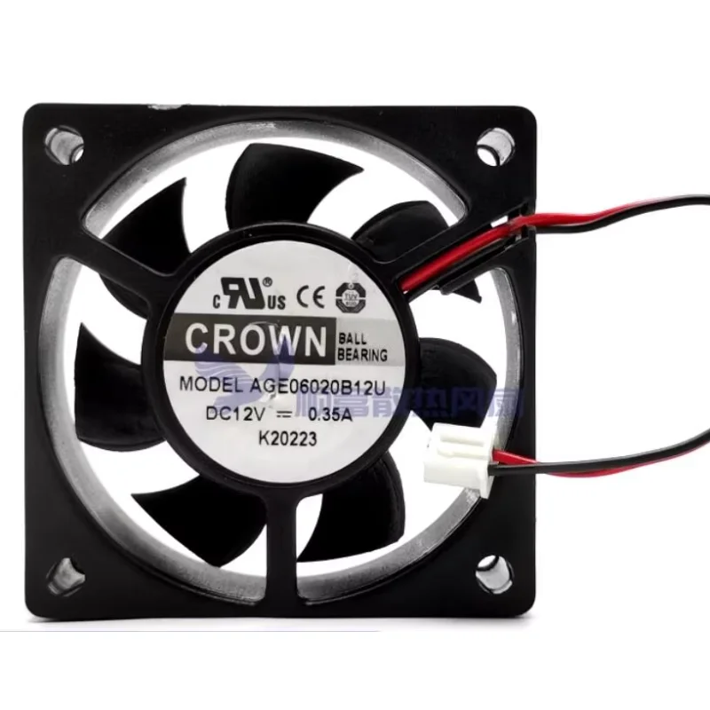 CROWN AGE06020B12U DC 12V 0.35A 60x60x20mm 2-Wire Server Cooling Fan