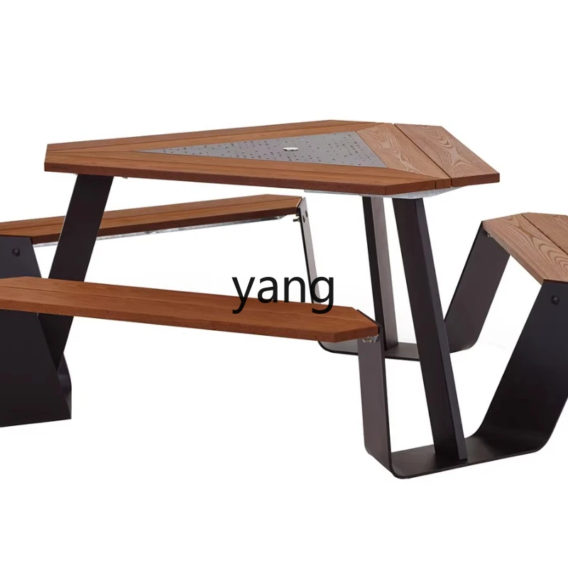 LMM outdoor table and chair combination courtyard solid wood one-piece park bench leisure table and chair