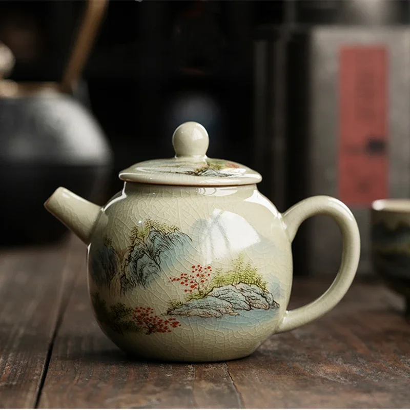 Landscape Pottery Kettle Vintage Teapot Tea Ceremony Set Milk Oolong Tea Tie Guan Yin Jasmine Antique Teaware Type